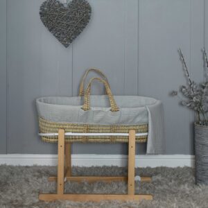 Amelia Jean Designs Palm Moses Basket With Folding Stand- Dove Grey