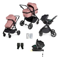 Ickle Bubba Comet All-in-One i-Size Travel System with ISOFIX Base (Frame: Black, Fabric Colour: Dusty Pink, Handle Bars: Black)