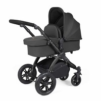 Ickle Bubba Stomp Luxe All in One i-Size Travel System with ISOFIX Base (Frame: Black, Fabric Colour: Charcoal Grey, Handle Bars: Black)