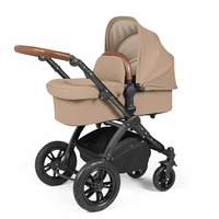 Ickle Bubba Stomp Luxe All in One i-Size Travel System with ISOFIX Base (Frame: Black, Fabric Colour: Desert, Handle Bars: Tan)